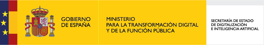 Ministerio para la Transformación de la Función Pública, logo sobre fondo amarillo.